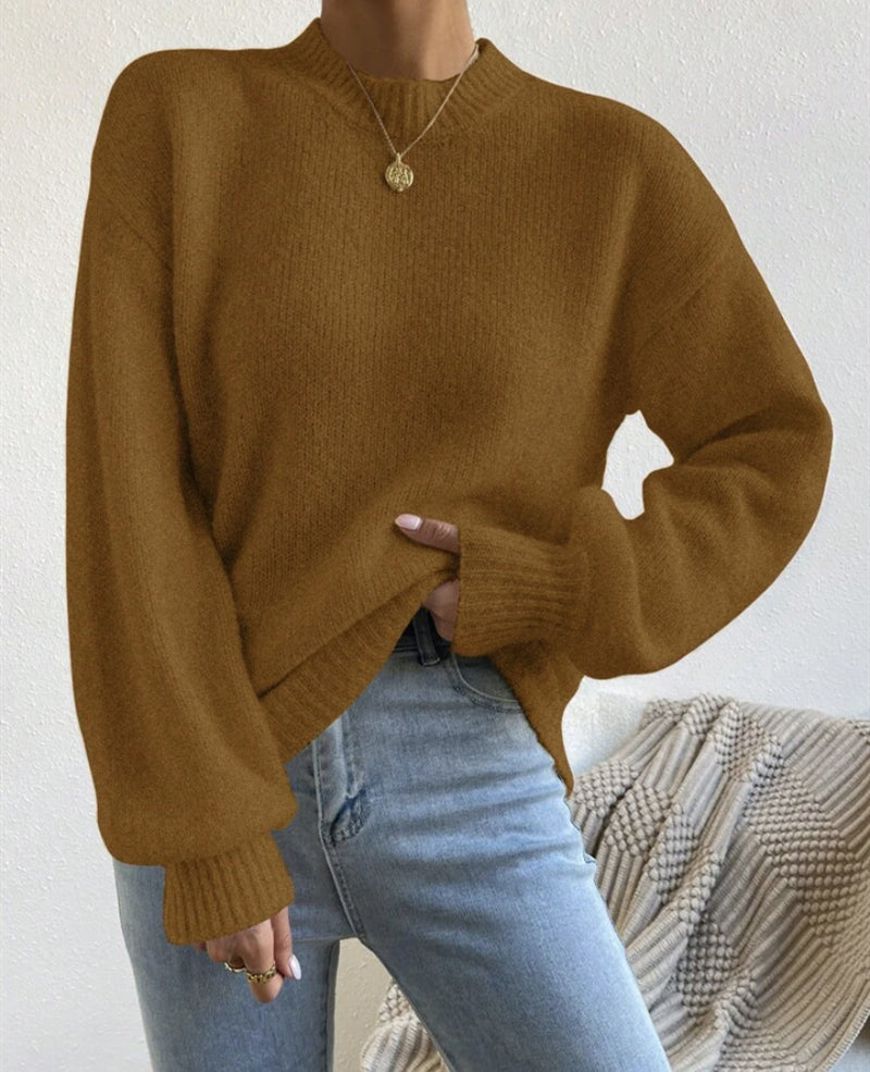 Womens Pure Color Half Collar Pullover Sweater
