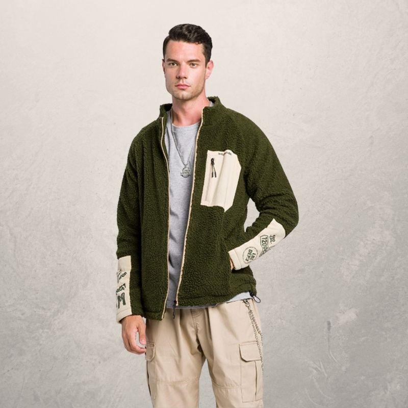Mens Pocket Raglan Sleeve Stand Collar Cardigan