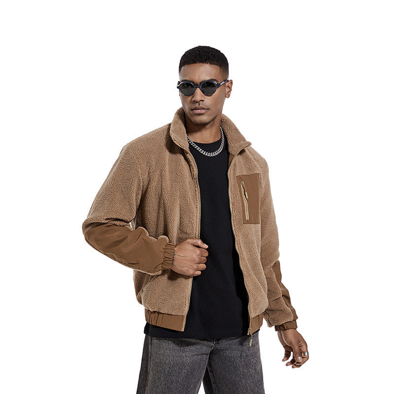 Mens Berber Fleece Stand Collar Coat