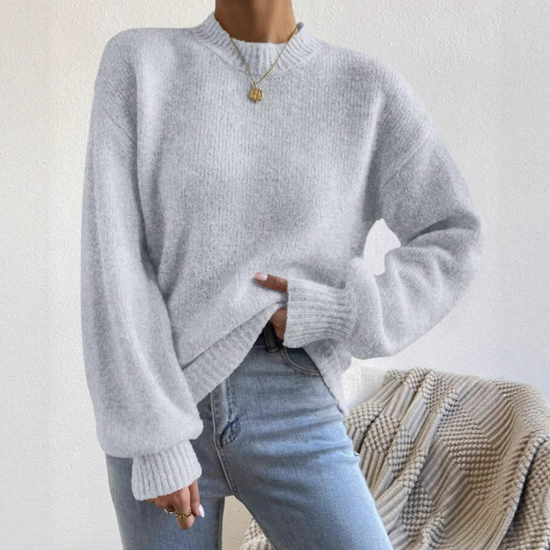 Womens Pure Color Half Collar Pullover Sweater