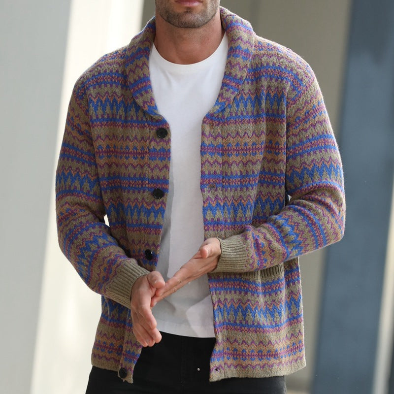 Mens Fashion Mixed Wool Jacquard Sweater