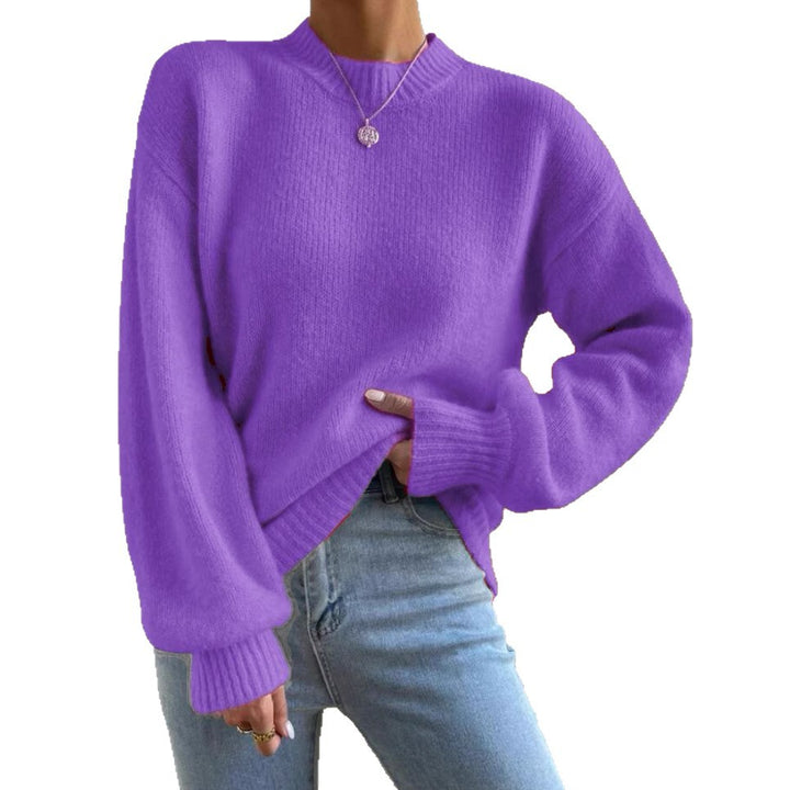 Womens Pure Color Half Collar Pullover Sweater