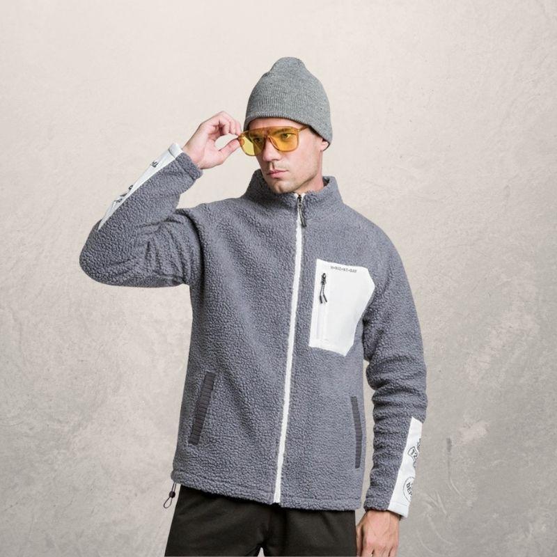 Mens Pocket Raglan Sleeve Stand Collar Cardigan