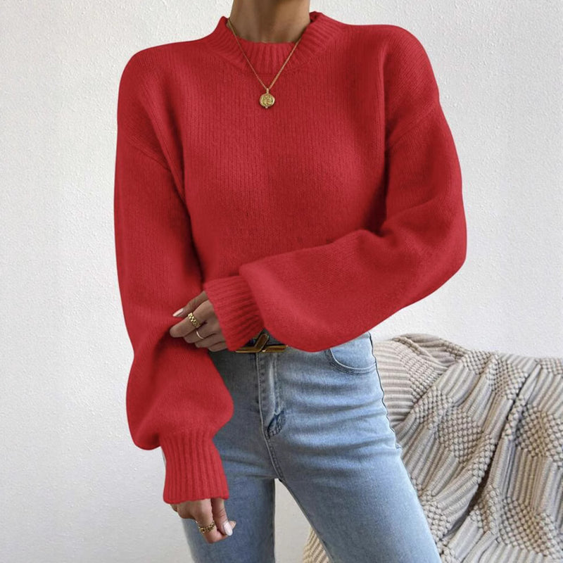 Womens Pure Color Half Collar Pullover Sweater