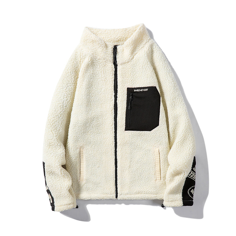 Mens Pocket Raglan Sleeve Stand Collar Cardigan