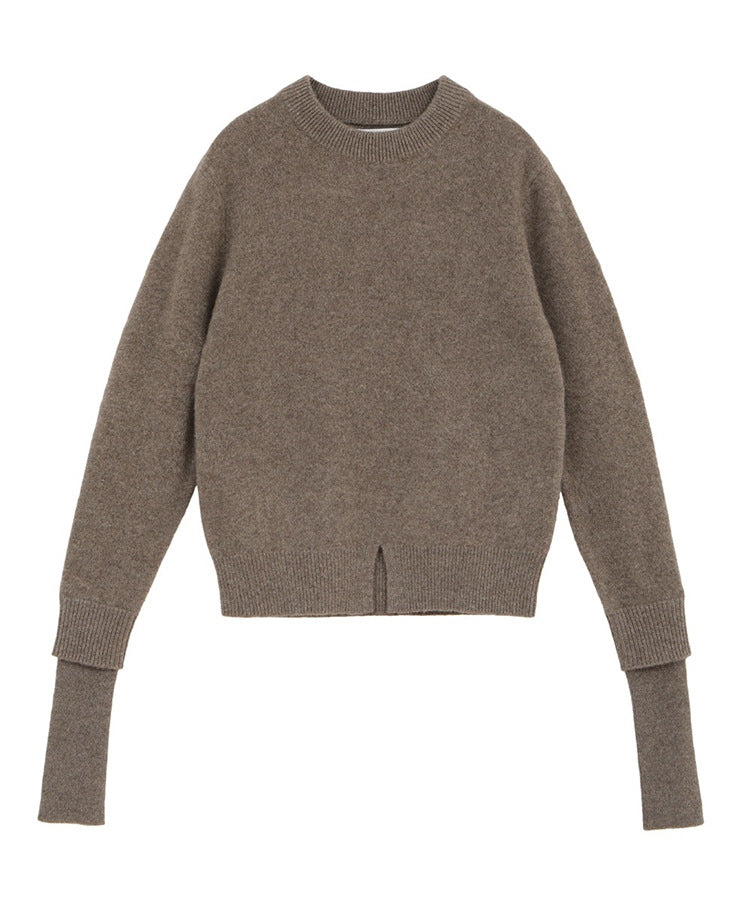 Womens Round Neck Stacked Sleeve Knit Sweater