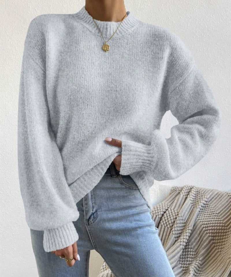 Womens Pure Color Half Collar Pullover Sweater