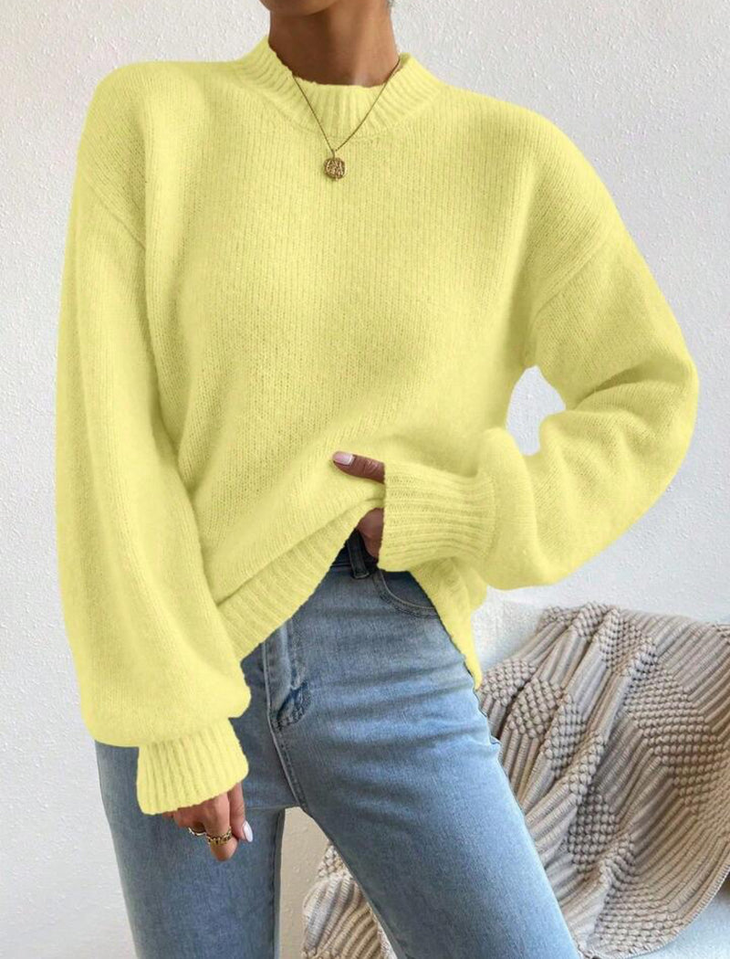 Womens Pure Color Half Collar Pullover Sweater