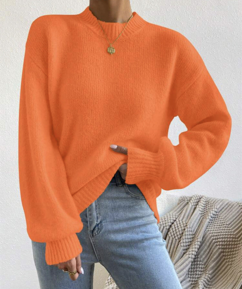 Womens Pure Color Half Collar Pullover Sweater