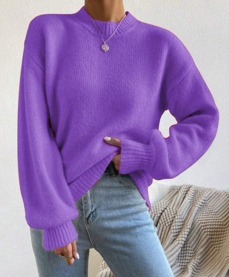 Womens Pure Color Half Collar Pullover Sweater