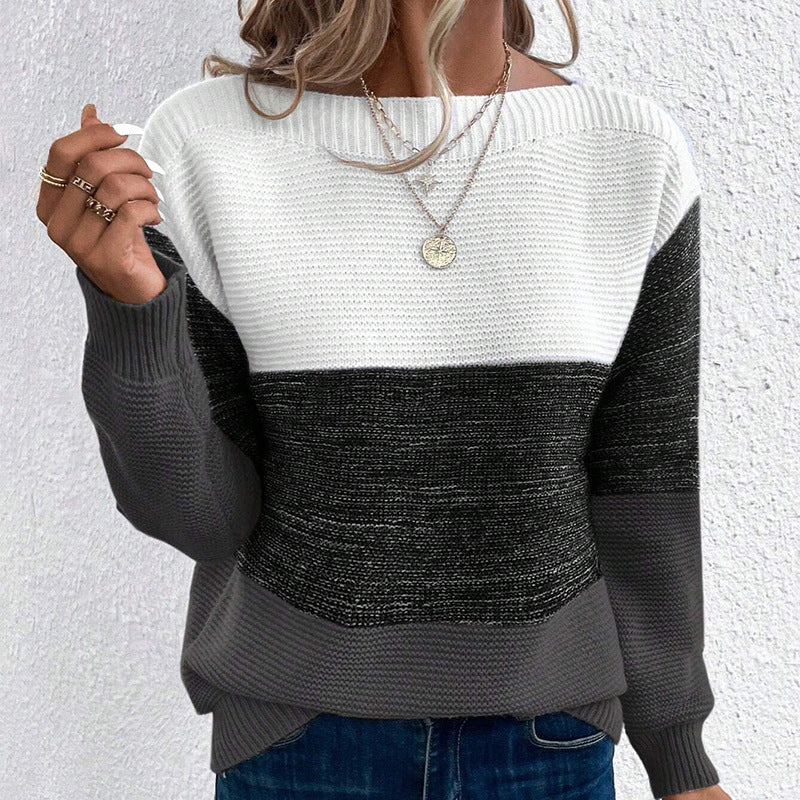 Autumn And Winter Knitted Sweater Women's Round Neck Long Sleeve Pullover Top