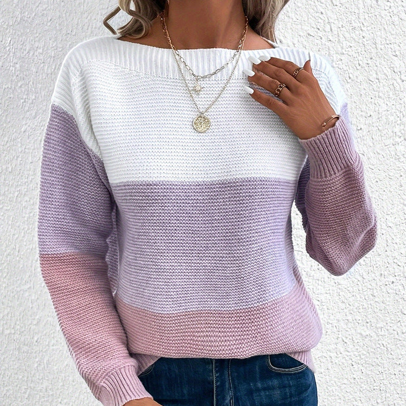Autumn And Winter Knitted Sweater Women's Round Neck Long Sleeve Pullover Top