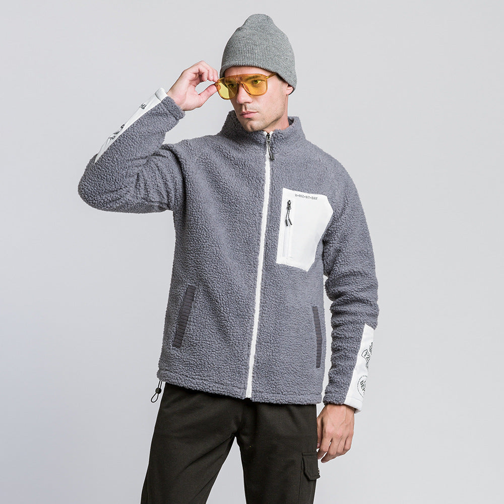 Mens Pocket Raglan Sleeve Stand Collar Cardigan