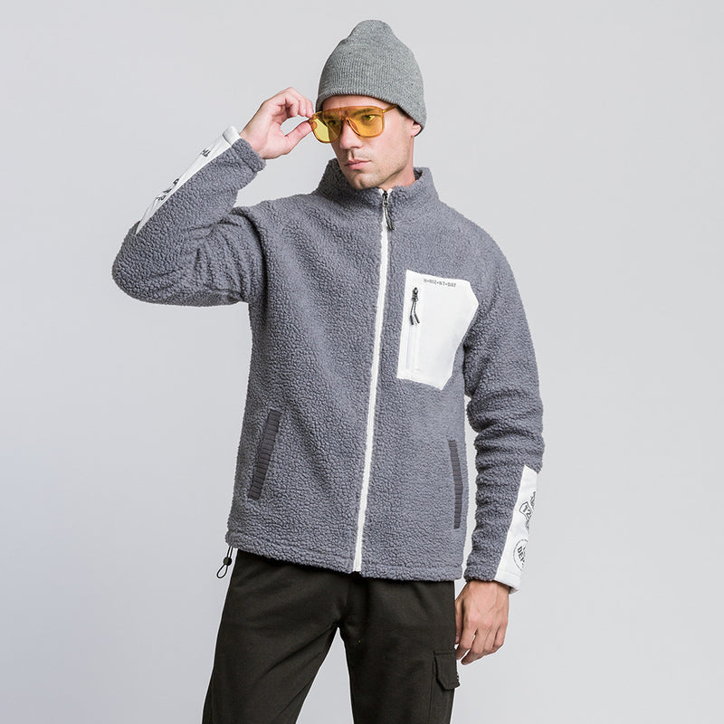 Mens Pocket Raglan Sleeve Stand Collar Cardigan