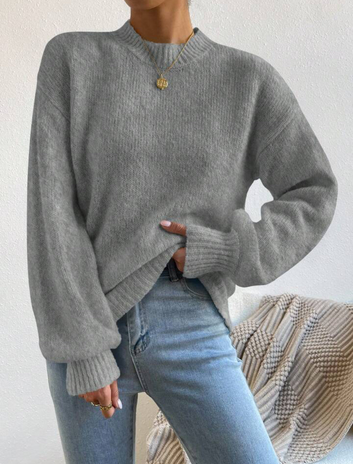 Womens Pure Color Half Collar Pullover Sweater