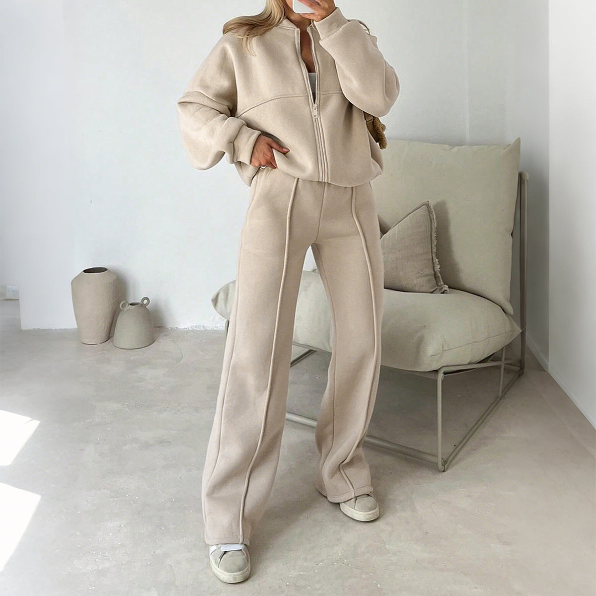 Womens Solid Color Long Pants Suit Set