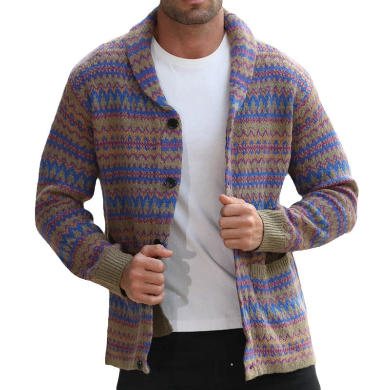 Mens Fashion Mixed Wool Jacquard Sweater