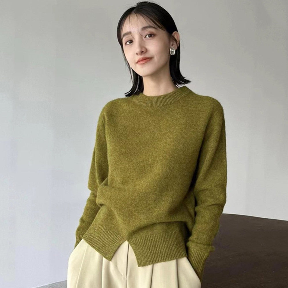 Womens Round Neck Stacked Sleeve Knit Sweater