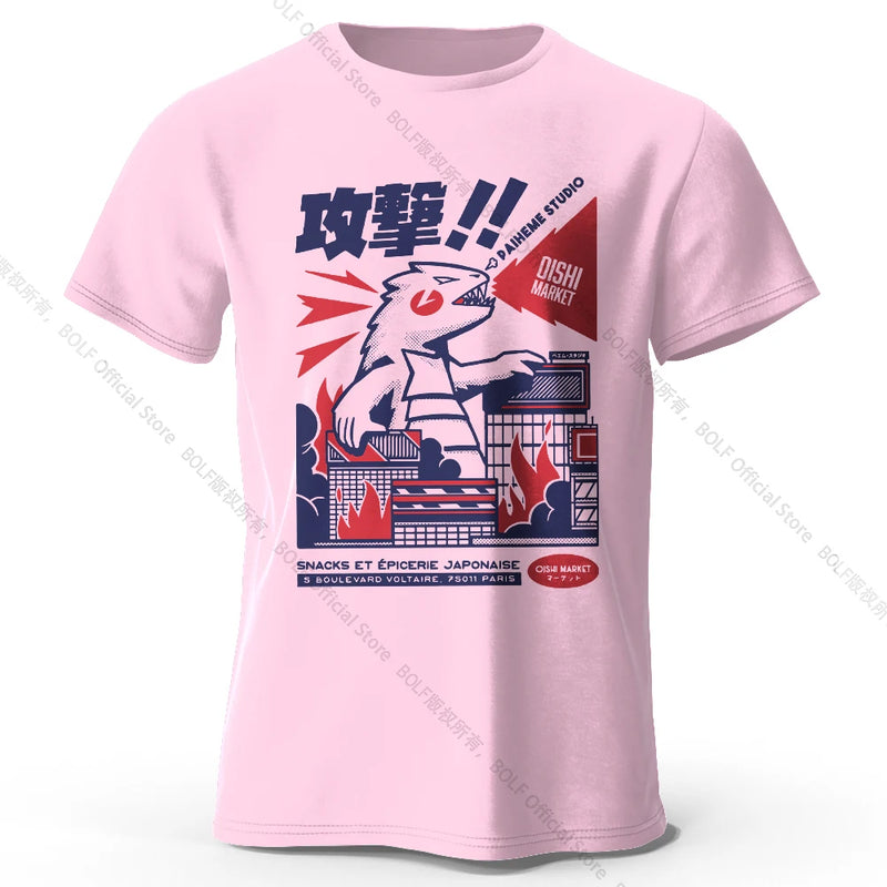 Urban Anime Dinosaur Graphic T-shirt - Unique Japanese Cartoon Design for Men Women Trendy Streetwear