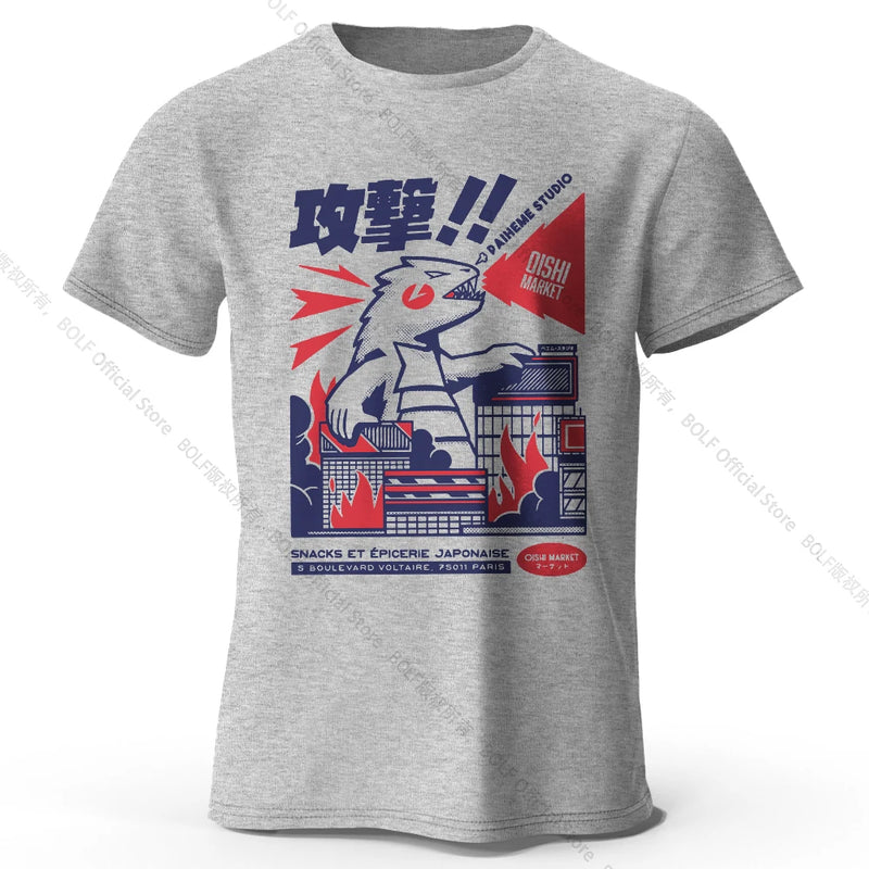 Urban Anime Dinosaur Graphic T-shirt - Unique Japanese Cartoon Design for Men Women Trendy Streetwear