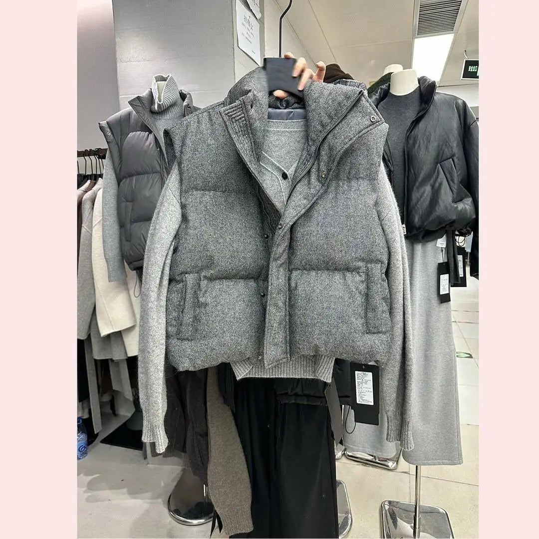 Korea Chic Streetwear Personalized Vest Short Parkas Casual Elegant Waistcoat  Coat  High Street Moda All-match Women Jacket