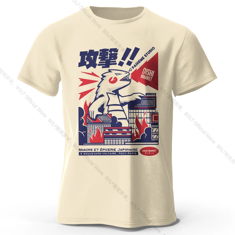 Urban Anime Dinosaur Graphic T-shirt - Unique Japanese Cartoon Design for Men Women Trendy Streetwear