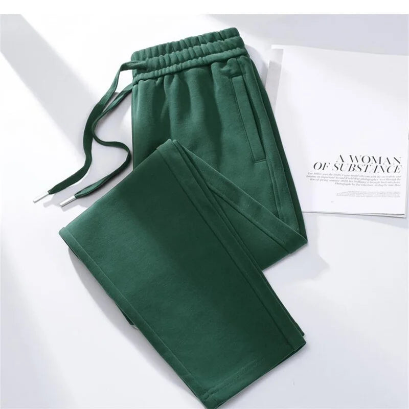 Streetwear Women Cotton Straight Pants High Waist Drawstring Sweatpants Loose Casual Trousers Female Autumn Winter Sport Pants