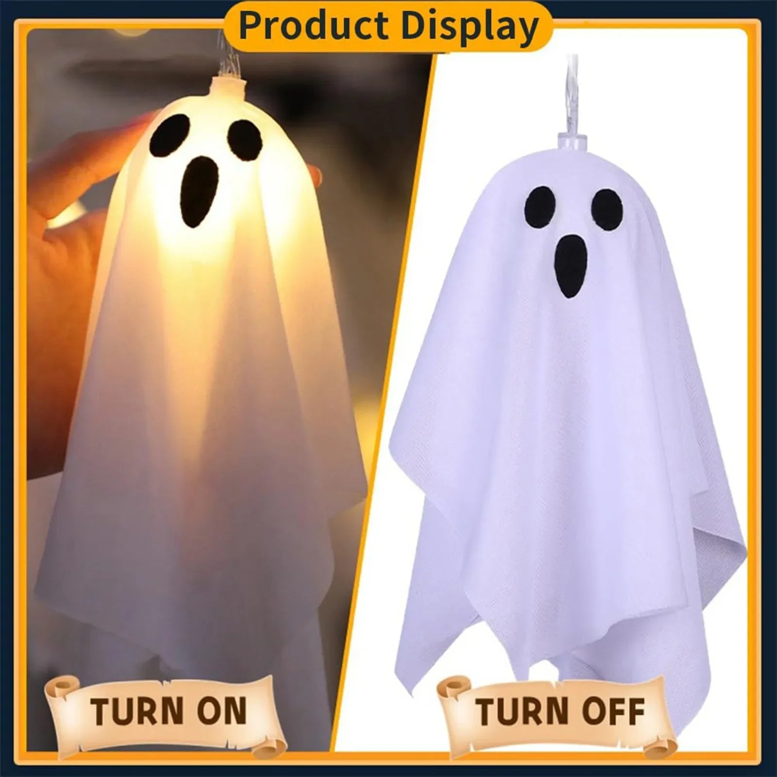 Ghost Halloween Lights, 8 Modes Waterproof String Garland, Indoor Outdoor Decorations for Party, Haunted House, Fireplace, Porch
