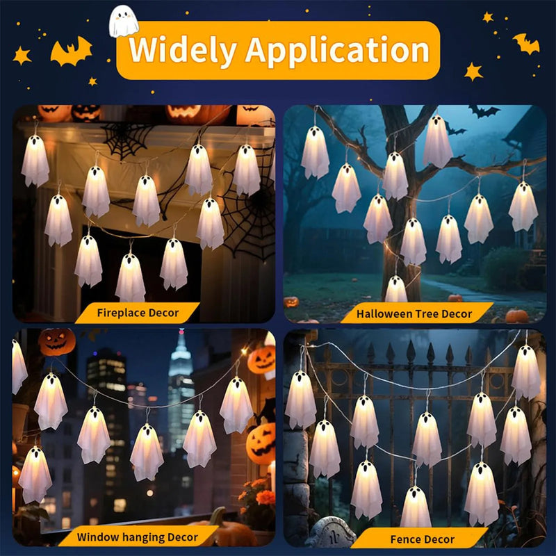 Ghost Halloween Lights, 8 Modes Waterproof String Garland, Indoor Outdoor Decorations for Party, Haunted House, Fireplace, Porch