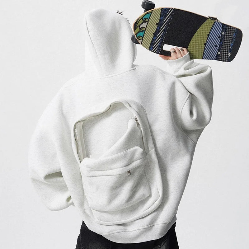 Streetwear Fashion Three-Dimensional Backpack Casual Hoodie Autumn Winter Trendy Street Trend Punk Men's Top Loose Sportswear