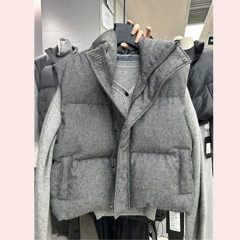 Korea Chic Streetwear Personalized Vest Short Parkas Casual Elegant Waistcoat  Coat  High Street Moda All-match Women Jacket