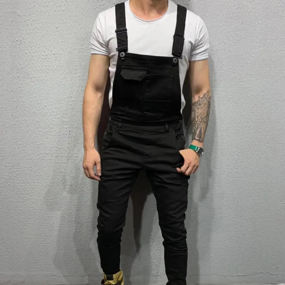Streetwear  Casual Full Length Mid Rise Cargo Jumpsuit Men Men Overalls Mid Rise   for Daily Wear