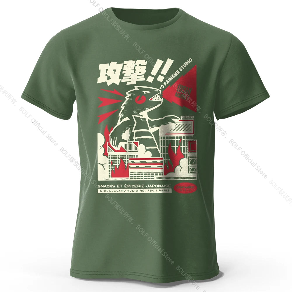 Urban Anime Dinosaur Graphic T-shirt - Unique Japanese Cartoon Design for Men Women Trendy Streetwear
