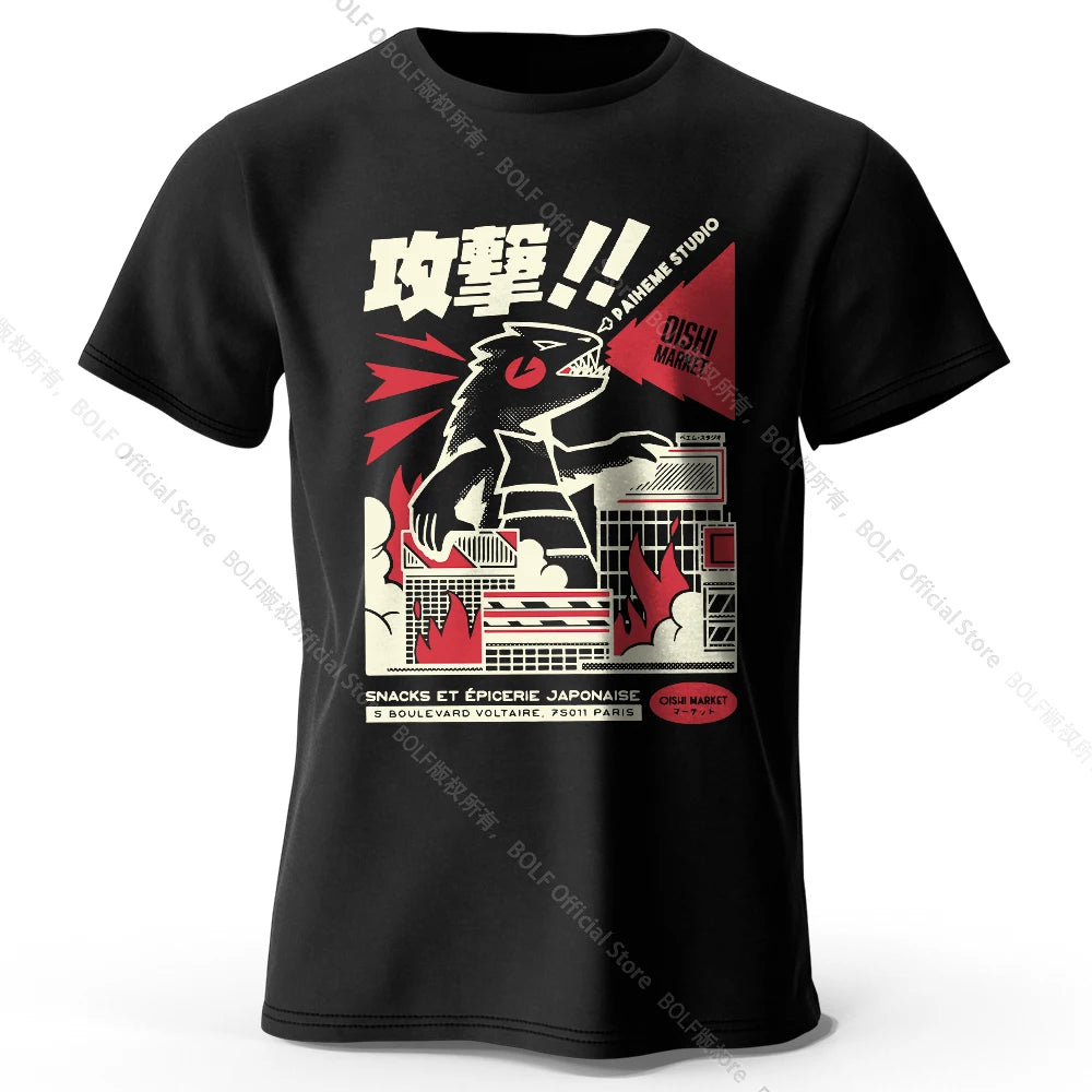 Urban Anime Dinosaur Graphic T-shirt - Unique Japanese Cartoon Design for Men Women Trendy Streetwear