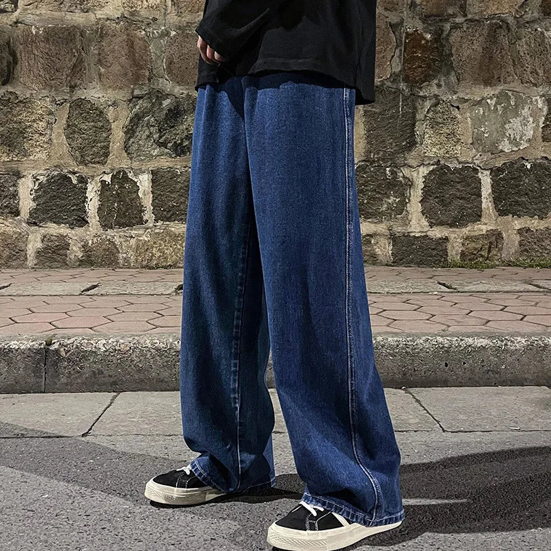 2025 New Streetwear Loose Jeans Men Korean Style Fashion Loose Straight Wide Leg Pants Men's Brand Clothing Black Light Blue