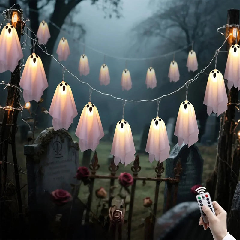 Ghost Halloween Lights, 8 Modes Waterproof String Garland, Indoor Outdoor Decorations for Party, Haunted House, Fireplace, Porch