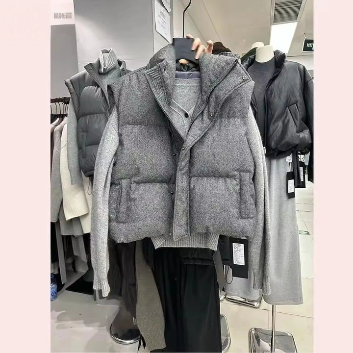 Korea Chic Streetwear Personalized Vest Short Parkas Casual Elegant Waistcoat  Coat  High Street Moda All-match Women Jacket