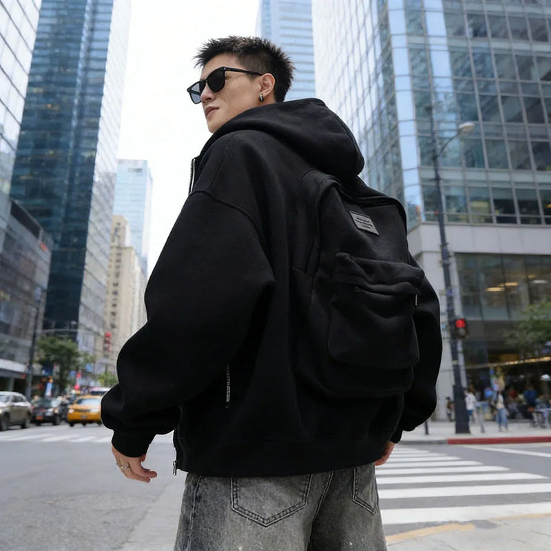 Streetwear Fashion Three-Dimensional Backpack Casual Hoodie Autumn Winter Trendy Street Trend Punk Men's Top Loose Sportswear