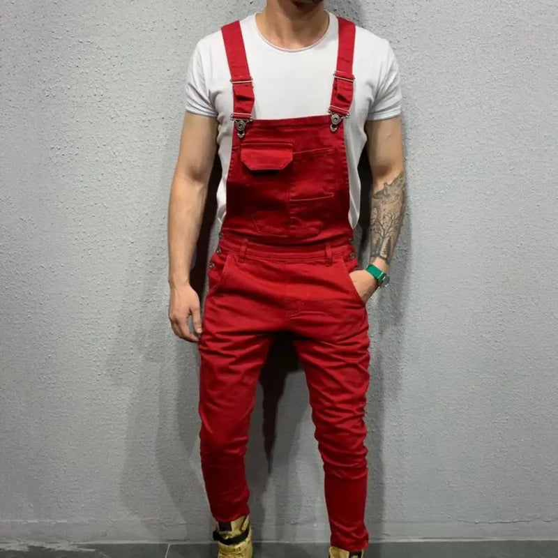 Streetwear  Casual Full Length Mid Rise Cargo Jumpsuit Men Men Overalls Mid Rise   for Daily Wear