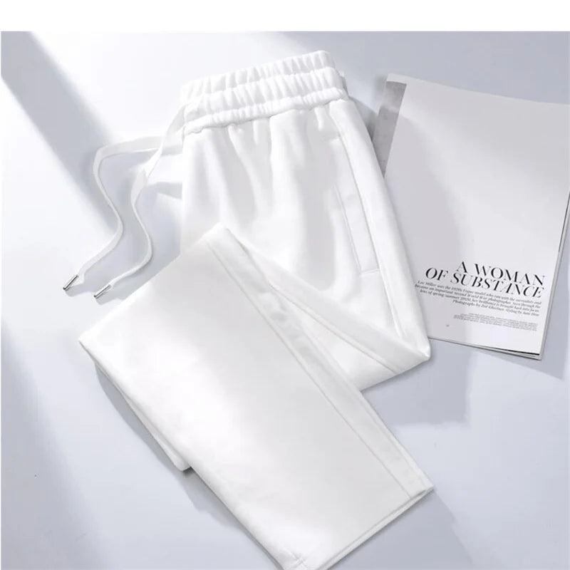 Streetwear Women Cotton Straight Pants High Waist Drawstring Sweatpants Loose Casual Trousers Female Autumn Winter Sport Pants