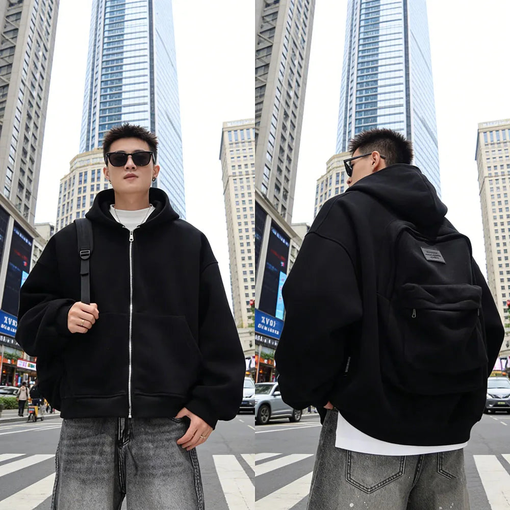 Streetwear Fashion Three-Dimensional Backpack Casual Hoodie Autumn Winter Trendy Street Trend Punk Men's Top Loose Sportswear