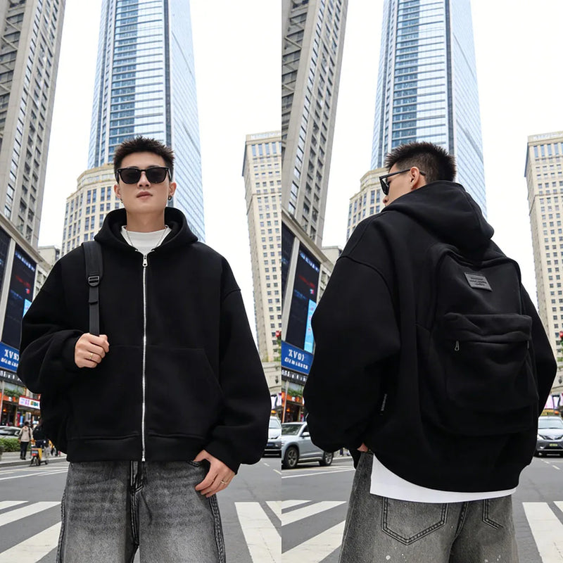 Streetwear Fashion Three-Dimensional Backpack Casual Hoodie Autumn Winter Trendy Street Trend Punk Men's Top Loose Sportswear