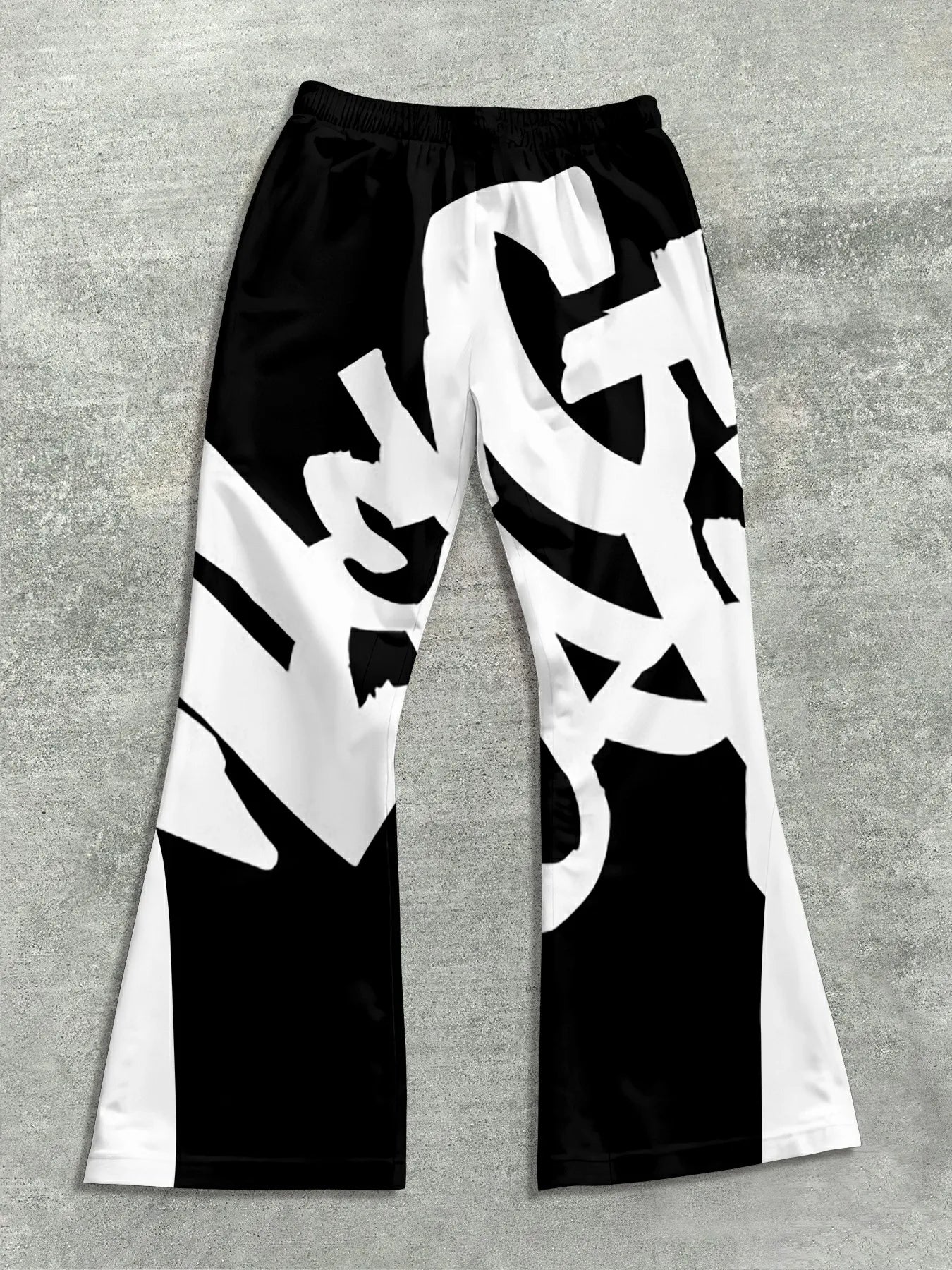 Men’s Black & White Cross Print Flared Sweatpants