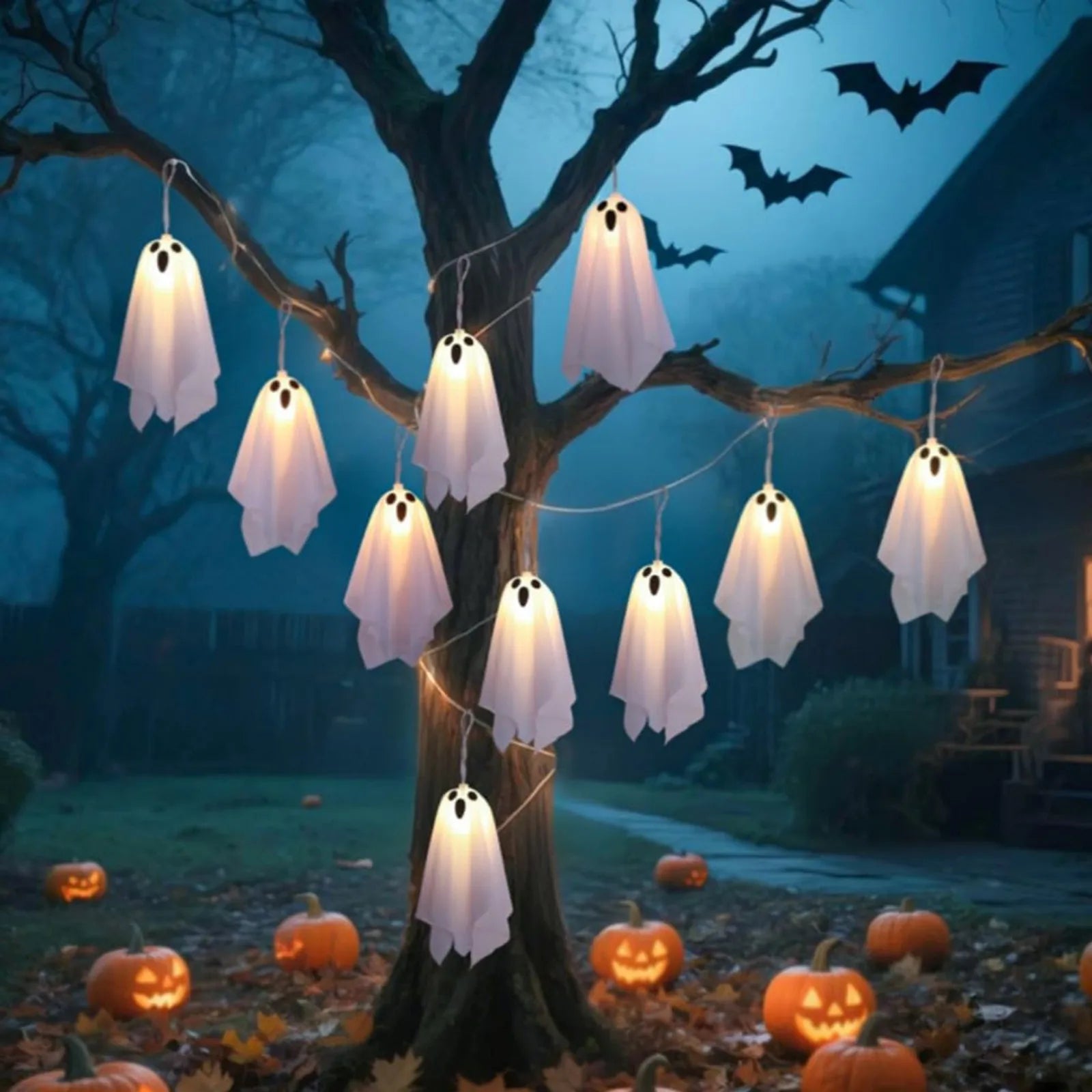 Ghost Halloween Lights, 8 Modes Waterproof String Garland, Indoor Outdoor Decorations for Party, Haunted House, Fireplace, Porch