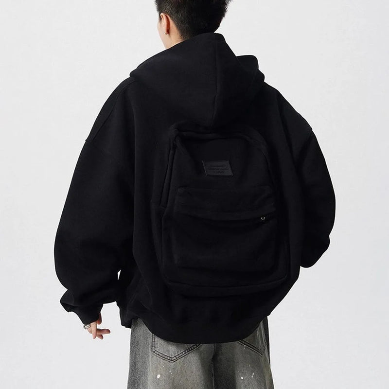Streetwear Fashion Three-Dimensional Backpack Casual Hoodie Autumn Winter Trendy Street Trend Punk Men's Top Loose Sportswear