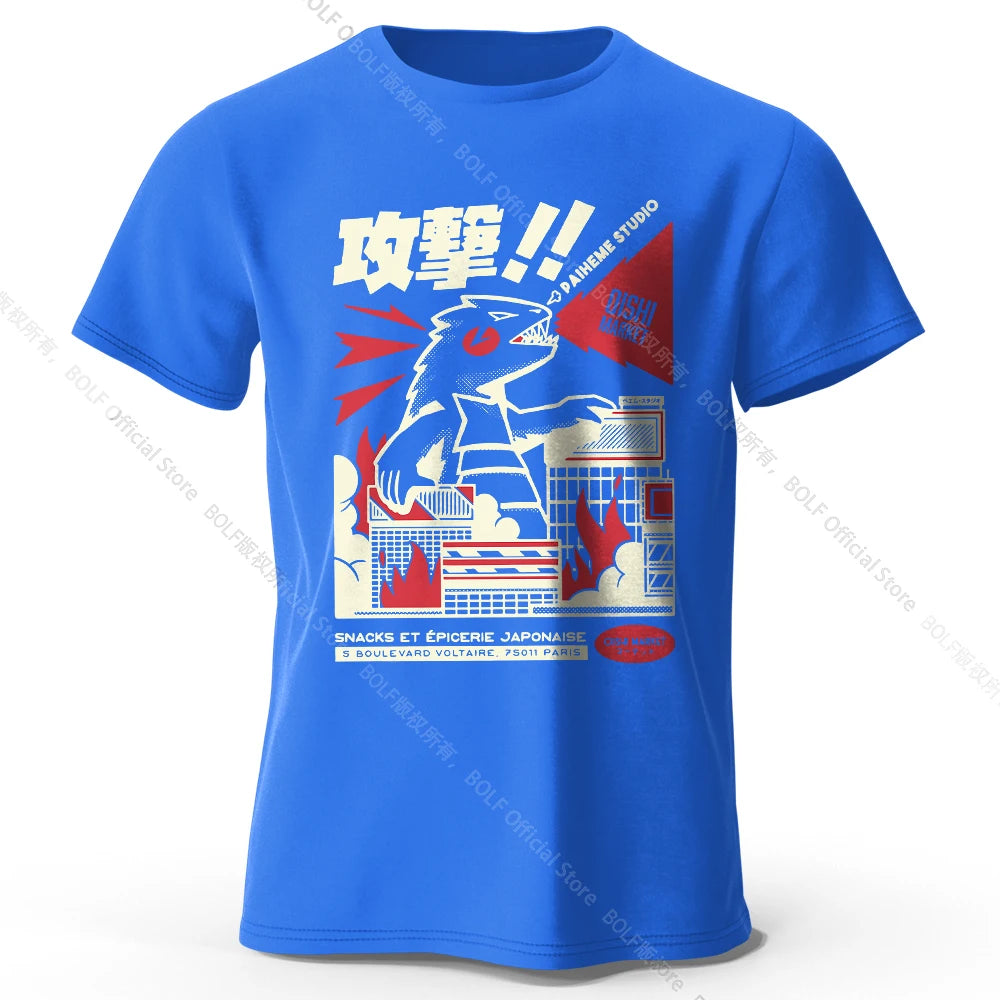 Urban Anime Dinosaur Graphic T-shirt - Unique Japanese Cartoon Design for Men Women Trendy Streetwear