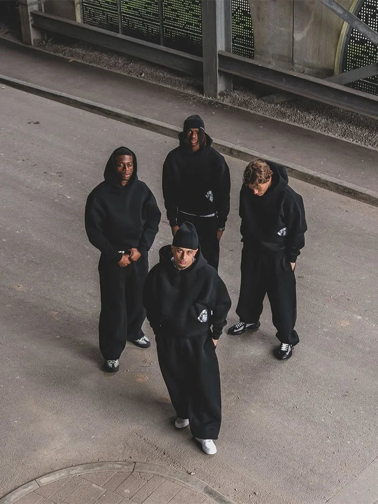 2026 Trendy High Street Retro Casual Streetwear Men's Sports Suit Y2K Harajuku Embroidered Hoodie men Hip-hop Loose Sweatpants