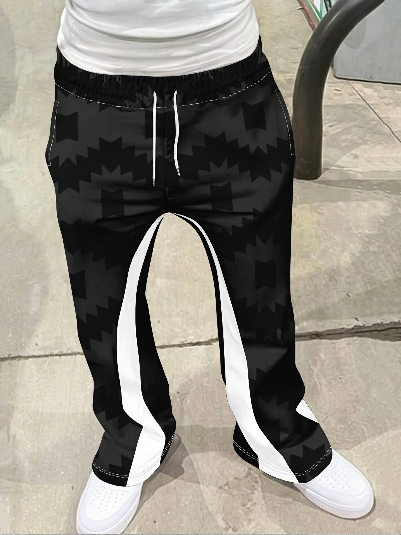 Men’s Black & White Cross Print Flared Sweatpants