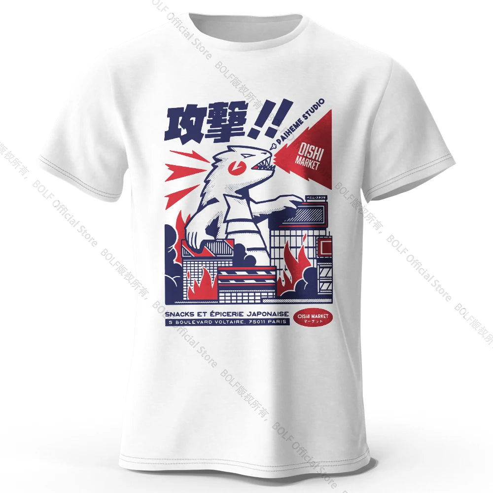 Urban Anime Dinosaur Graphic T-shirt - Unique Japanese Cartoon Design for Men Women Trendy Streetwear