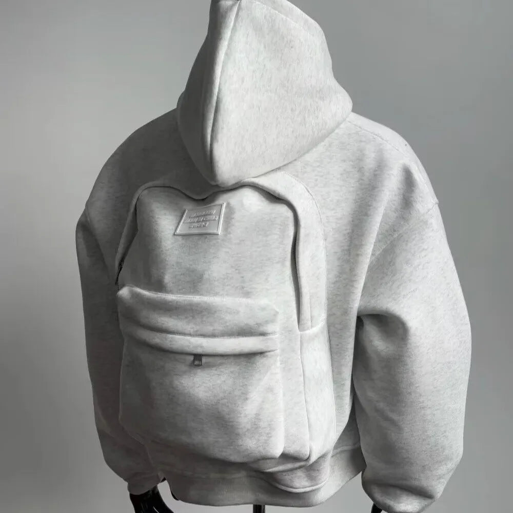 Streetwear Fashion Three-Dimensional Backpack Casual Hoodie Autumn Winter Trendy Street Trend Punk Men's Top Loose Sportswear